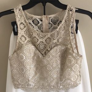 Two piece white and gold prom dress